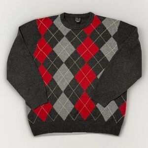 Jos A Bank Argylle print grey & red Lambswool sweater